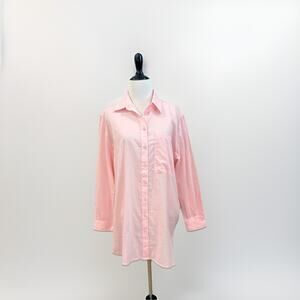 Garnet Hill Button Down Top Women’s Size 10 M Pink Organic Cotton Long Sleeve